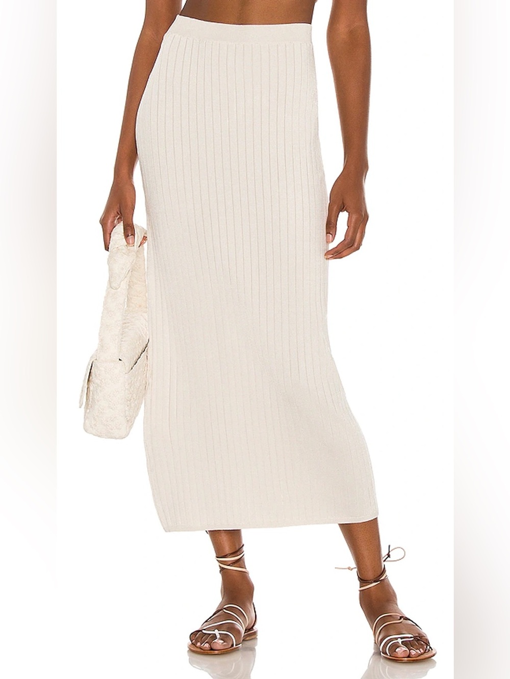 Free People Cream Pleated Knit Midi Skirt